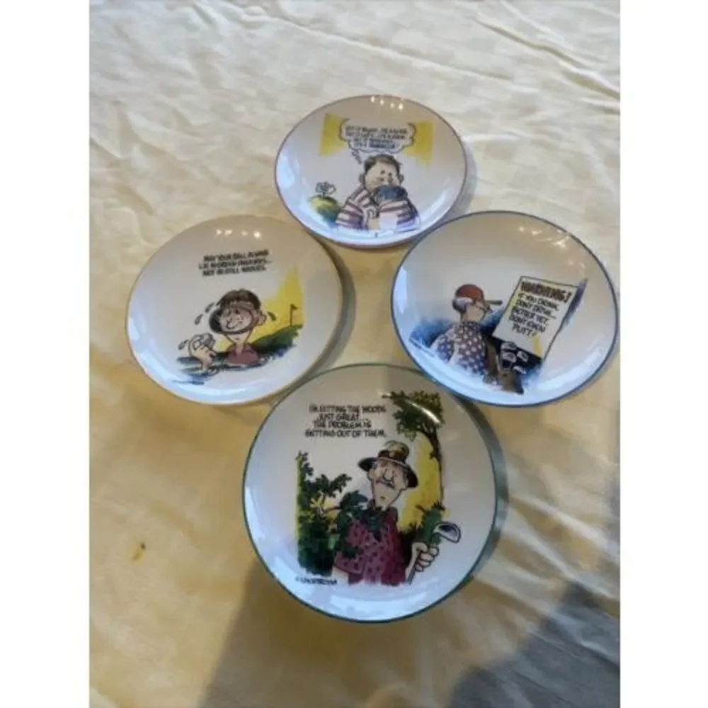 FINKSTROM FORE THE LOVE OF THE GAME GOLF APPETIZER PLATES SET OF 4